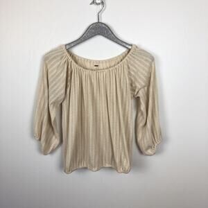 Free People Lightweight Open Knit Cream Off Shoulder Blouse Size Medium M